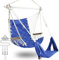 SUNWAY Hammock Swing Chair with Adjustable Footrest & Headrest-Quilted Fabric&Steel Spreader Bar;350lbs Capacity;Hanging Chair with Wooden Armrests for Porch/Garden;3;Hardware kit Included;Blue