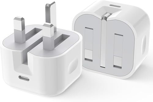 2 Pack USB C Plug Fast Charge【MFI Certified】20W Folding USB-C adapter for i Phone 16/15/14/13/12/11/X,iPad, AirPods Pro, Type C-Adapter Fast USB c Charger UK Adapter
