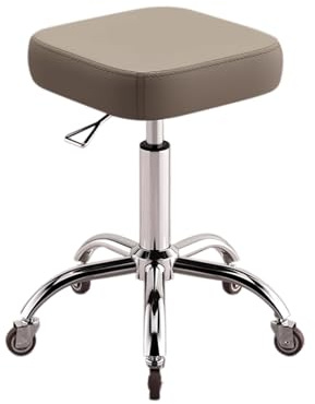 Rollhocker Höhenverstellbar 40-58cm Square Stuhl mit Rollen 360° Drehhocker Hocker für Kosmetikstudios, Friseursalons, Büros, Praxen(Khaki)