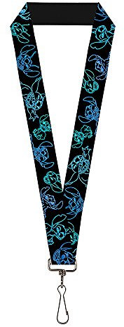 Buckle Down Unisex-Erwachsene Schlüsselband – 1.0 – Elektrische Stichposen schwarz/neonblau Schlüsselanhänger, Mehrfarbig, Einheitsgröße