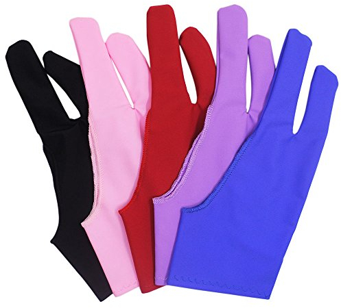 senhai 5 pièces Gant de Doigt Artist pour tablettes Draw Antifouling,Gants Taille Libre 5 Couleurs pour Tablette Graphique Gauche ou Droite Bleu, Rose, Noir, Violet, Rouge