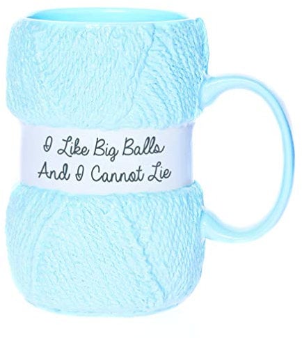 Boxer Gifts Funny Knitting Gift Mug – I Like Big Balls - For Women Or Man - Mugs Hold 12oz of Tea or Coffee - Cool Knit Accessories, Blue