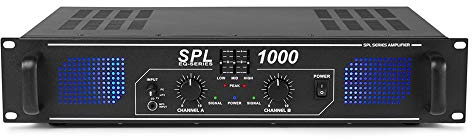 Skytec SPL-1000 PA Power Amplifier, 1000W 2-Channel Class D Audio Power for Stereo HiFi Speakers, Ideal PA System Equipment for DJ, Studio, Stage Events