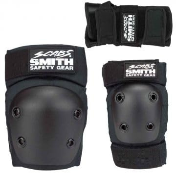 Smith Safety Gear Scabs Knie- / Ellbogen- / Handgelenkschutz-Set (3er-Pack), Schwarz (L)