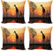 ABAKUHAUS Afrika Dekokissen Kissenbezug 4er Pack, Giraffe im Wilden Wald, Modern Accent Doppelseitiger Digitaldruck, 45 x 45 cm, Schwarz Orange