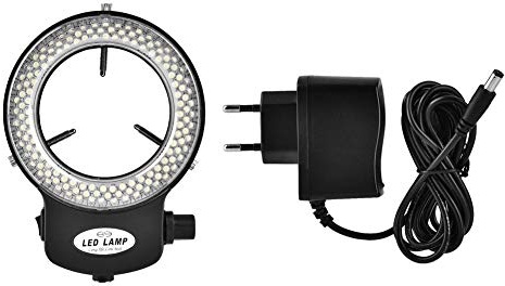 LED Ringlicht, Stereomikroskop Kamera Perlen Ring 144 LED Licht Einstellbare Schattenfreie Beleuchtung mit Adapter(Black-EU-Stecker 220V)