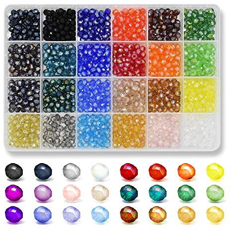 Renashed 1200Pcs 6mm Briolette Crystal Glass Faceted AB Beads Glass Beads Spacer Beads Faceted for Jewelry Making Bracelets Necklaces with Container Box Beads 24 Colors by