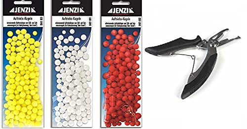 Set: ca 300 Stück Auftriebskugeln Styropor von Jenzi pop up 3 Farben 5-9 mm + gratis Angelschere