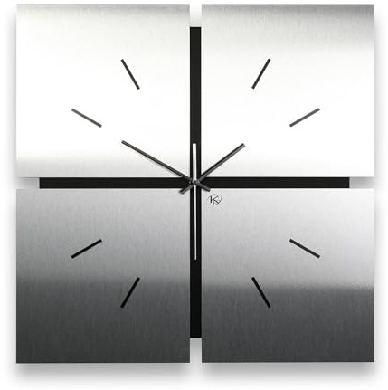 Kreative Feder Große Designer-WANDUHR „Silver Squares“ in modernem Metallic-Look ohne Tickgeräusche; Größe ca. 51,5x51,5cm (leises Funkuhrwerk)