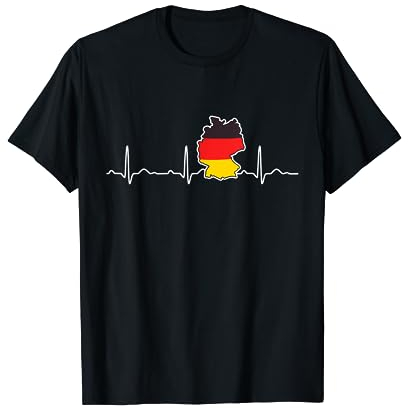 EKG Herzschlag Fußball Deutschland Flagge Schwarz Rot Gold T-Shirt