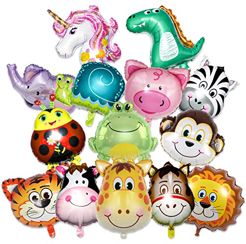 Moocuca 14 Stück Folienballon, Helium Ballons Tiere, Luftballons für tierische Mottopartys, folienluftballon für Kindergeburtstag Deko Party, Junge Mädchen Geburtstagsfeier (Tierballon)