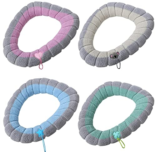 Gukasxi 4 Pieces Toilet Cover Toilet Seat Cover Pads with Handle Toilet Lid Cover Cushion Thicker Bathroom Soft Toilet Seat Cover Soft Thicker Stretchable Washable Fits All Oval Toilet Seats