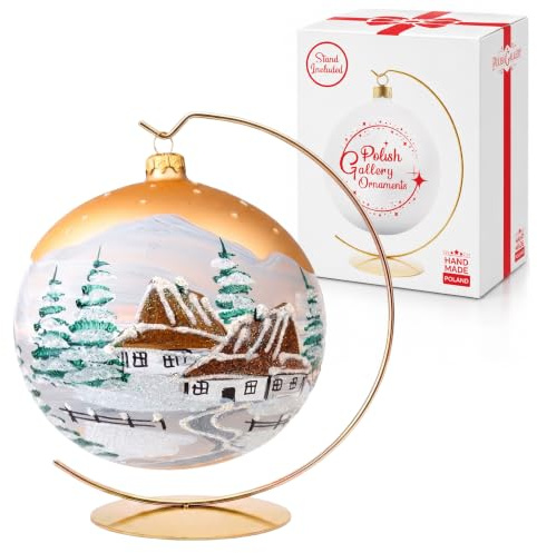 Goldene Weihnachtsdekoration, polnische geblasene Glaskugel, große Kugel, 6 in / 150 mm, handbemalt, goldfarben, matt