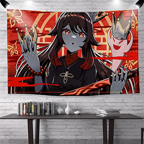 Jinhua Yiyan Genshin Impact Wandteppich Tapestry Hu Tao,Anime Poster für Wandbehang Dekoration für Live-Streaming-Party,Schlafzimmer,Wohnzimmer,Heimdekoration