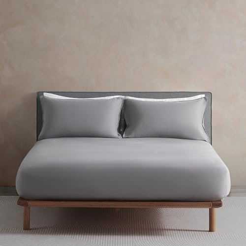 DAPU Spannbettlaken Leinen, 100% französischer Naturflachs Atmungsaktives 140×200+30cm Spannbetttuch mit Gummizug, Öko-Tex 100 Standard Bettlaken, Stonewashed Weiches Betttuch, Grau