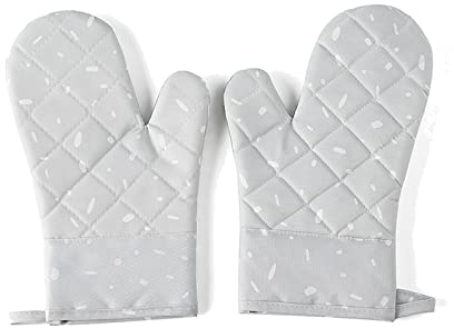 Guanti da Forno in Silicone Guanti da Cucina Cotone Resistente al Calore Guanti per Barbecue Grigliate Microonde Arrostire Addensare,Gray