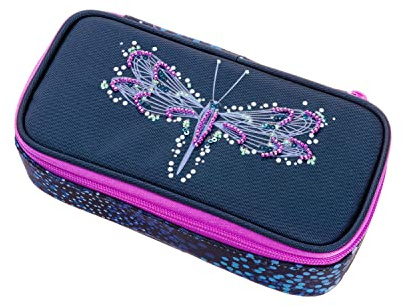 Walker 49716-072 - Schlamperbox Fame 2.0 Magic Dragonfly, Federmappe mit geräumigem Hauptfach, doppelseitiger Trennwand mit 20 Stiftfächern, Zippfach und robustem Reißverschluss