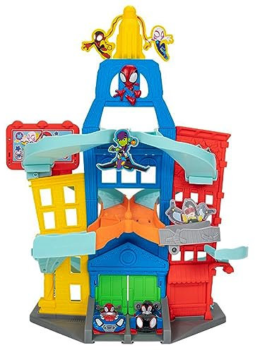 Marvel's Spidey and his Amazing Friends 24-Inch Tall Amazing Metals City Track Set-Two 3-Inch Exclusive Die-Cast Vehicles Included-Superhero Toys for Kids 3 and Up