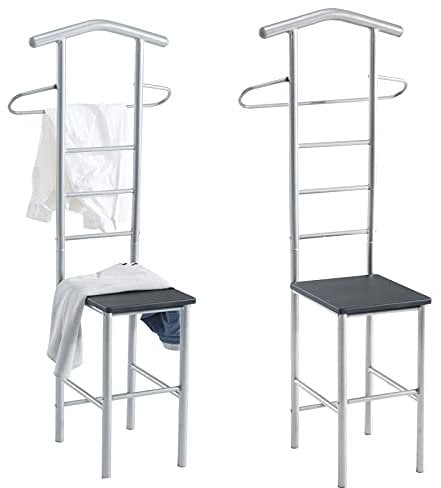 IDIMEX Lot de 2 valets de Chambre JIVO chevalets de Nuit portants pour vêtements, Structure en métal argenté avec Tablette en MDF décor Noir Mat