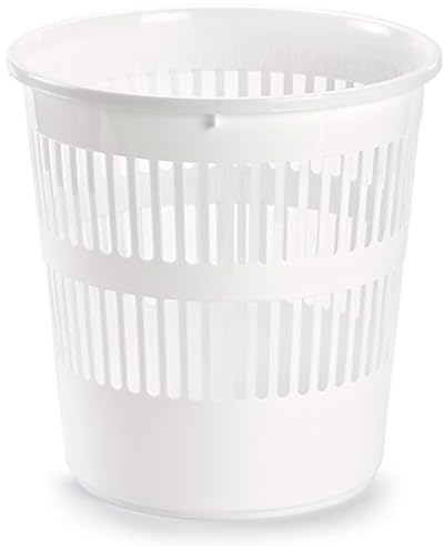 Acan Tradineur - Papelera de plástico con rejilla, cubo para basura, oficina, despacho, estudio, ligera y resistente, fabricada en España (Blanco, 28 x 27,5 cm)