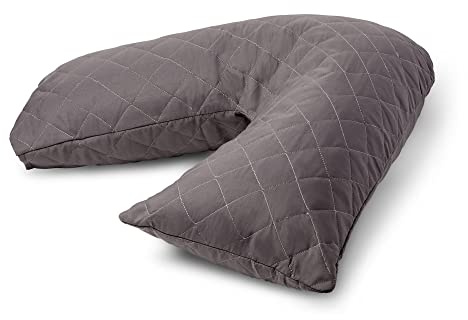 C Stores Large V Pillow with Quilted Pillowcase Extra Filled Cushioning Support for Head, Neck & Back – Non Allergenic (V PILLOW WITH QUILTED CHARCOAL PILLOWCASE)