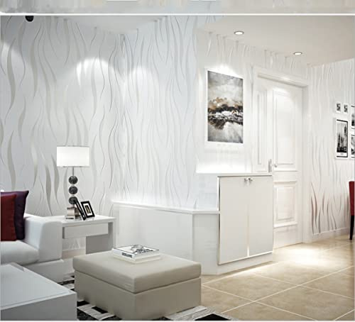 Mwpqbd Papel pintado premium de fibra vegetal + seda extraída, rayas onduladas atmosféricas 3D estereoscópicas, papel pintado (blanco cremoso 35910)
