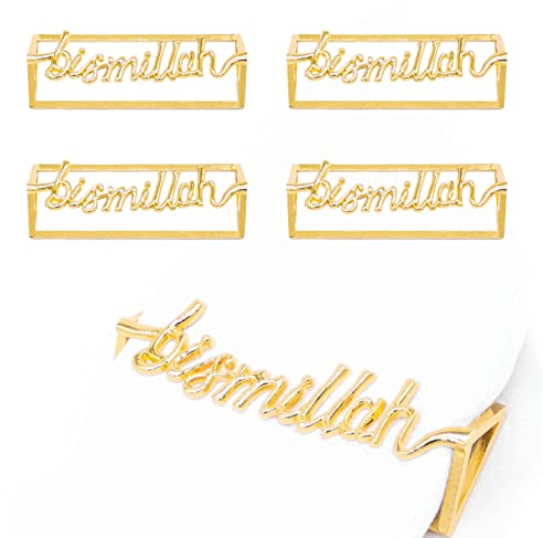 4 Stück goldene Bismillah Buchstaben Metall Serviettenhalter Alphabet Servietten Schnallen für religiöse Zeremonien, Ramadan und Gebete für Allah, Hochzeiten, Hotel, Bankett Serviette Dekoration