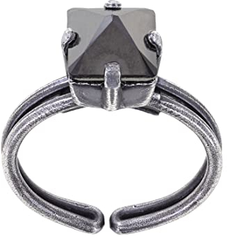 Konplott: Ring Punk Classics black medium, klassischer mittelgroßer Solitärring mit viereckigem Kristallstein in schwarz, für Damen/Frauen