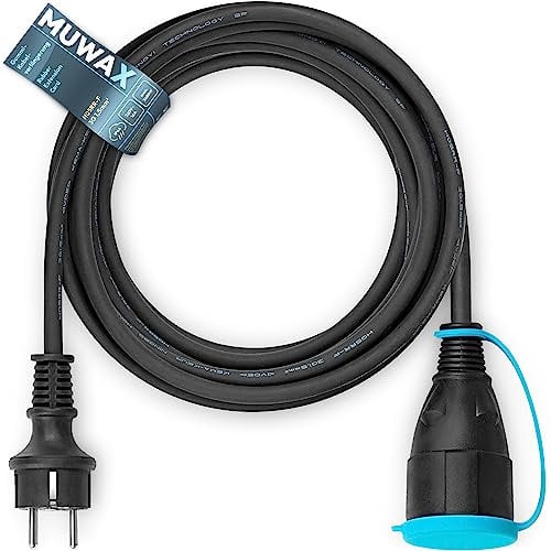 MUWAX Gummi-Verlängerungskabel 20m für Heimwerker, Garten, Haushalt, für temporäre Einsätze im Außenbereich und mittlere mechanische Beanspruchung H05RR-F 3G1,5mm² schwarz