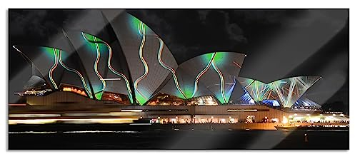 Pixxprint Glasbild Panorama, Wandbild aus Echtglas, Sydney Opera House Beleuchtung, 100x40 cm, inkl. Aufhängung und Abstandshalter