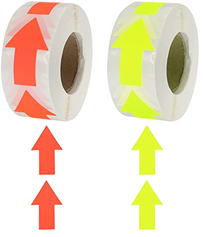 sourcing map Pfeil Aufkleber Etikett 1000 Stück, 5cm Kleber Farbe Kodierzeichen Aufkleber für Gasrichtung Inspektion, Produkte Inspektions und Wegweiser, Fluoreszierendes Gelb + Rot（2 Rolle）