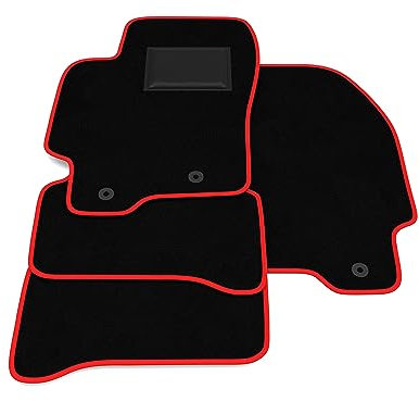 Fußmatten kompatibel mit Jaguar X-Type 2001-2009, roter Rand, maßgeschneiderte Autofußmatten-Kit, Velours, Autoteppich-Set
