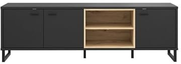 Meuble TV Noir Effet Bois de chêne avec Rangement - Dory -