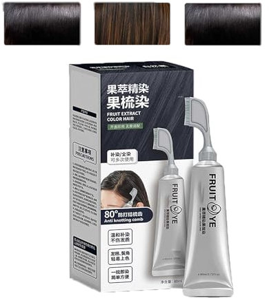 Fruit Essence Hair Dyeing Comb, Black Fruit Dyeing Cream, Plant Extract Hair Dye Essence, Hair Dye Cream With Comb (Black Brown)