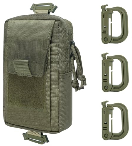 MUCHER Molle Tasche Klein Taktische EDC Gürtel Handytasche Multifunktionale Schultergurt Taschen Rucksack Zusatztaschen Organizer mit 3 Haken für Outdoor Wandern Jagdcamping Training (Armeegrün)