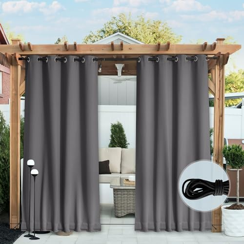 PONY DANCE Türvorhang Thermo Kälteschutz Ösenschal Blickdicht 2er Set H 213 x B 132 cm Verdunklungsgardine Grau Wohnzimmer Vorhänge Wärmeisolierend Thermogardine Tür Winter