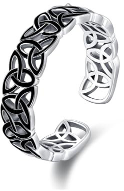 Keltischer Knoten Ringe Herren,925 Sterling Silber Daumenring Verstellbar Offener Ring Schmuck für Punk Ringe Valentinstag