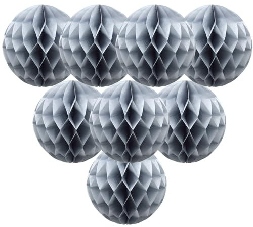 Hocansen Wabenbälle aus Papier, 8 Stück, 20,3 cm, Wabenblumenkugeln, Party-Dekoration, Seidenpapier, Pompons, Kugeln, hängende Blumenbälle für Hochzeit, Geburtstag, Heimdekoration (FWQ/Grau)