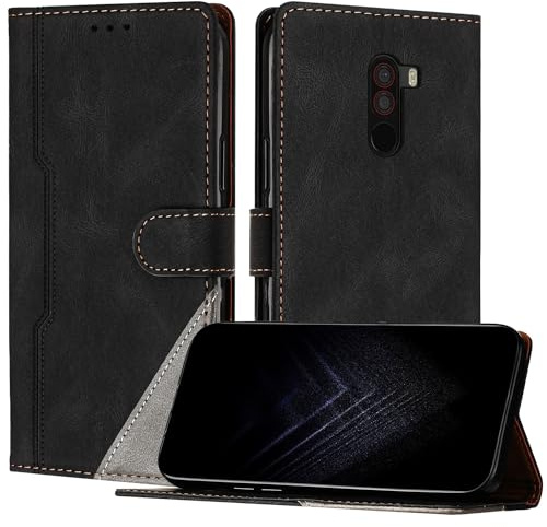 NETANY Étui pour Xiaomi Pocophone F1, Housse en Cuir PU avec [Protection Antichoc TPU] [Fonction Support] [Porte-Cartes ] Antichoc Magnétique Coque pour Xiaomi Pocophone F1 - Noir