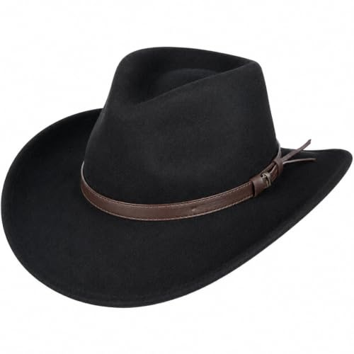 Xposed Men’s 100% Pure Wool Felt Crushable Cowboy Outback Hat Curved Wide Brim Fedora