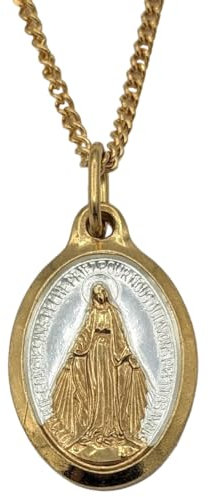 SERAL Wundertätige Jungfrau-Medaille – Made in Lourdes (vergoldet mit feinem 24-karätigem Gold), médaille 25 mm et chaine 50 cm, Messing vergoldet