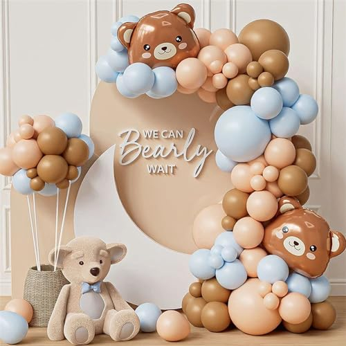 HLEIUKT Luftballon Girlande Blau Braun, 95 Stück Brauner Bär Thema Luftballon Party Dekoration, Ballon Girlande Set für Babyparty Deko Geburtstagsdeko Mädchen Graduierung Hochzeitsdeko