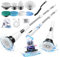 Electric Spin Scrubber, 8 Replaceable Brush Heads, 2 Adjustable Angles, IPX7 100% Waterproof, Cordless Cleaning Brush for Bathroom, Tile, Car, Floors, Shower, and Kitchen (White)