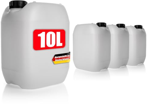 BigDean 4 Stück Wasserkanister 10L mit Schraubverschluss DIN 51 naturweiß - Lebensmittel & Industrie Zulassung - BPA frei lebensmittelecht stapelbar UN-Zulassung - tragbarer Wasserbehälter für Indoor