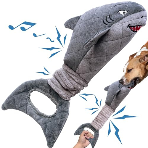 Hundespielzeug für kleine Hunde, quietschendes, robustes Hundespielzeug für aggressive Kauer, Plüsch-Kauspielzeug zum Zahnen, interaktives Hai-Hundespielzeug, um sie zu beschäftigen, Welpenspielzeug