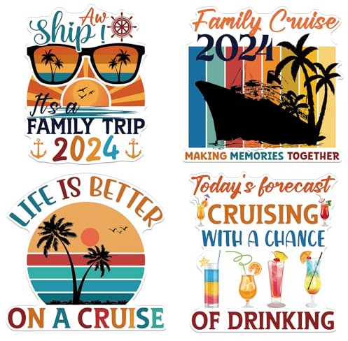 Large Cruise Door Decorations Magnetic - Wxiben 4PCS Retro Family Cruise Ship Door Decorations Sea Navigation Tropical Drink Cruise Door Magnets for Carnival Cabin Refrigerator Party Ship Decor