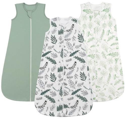 LILBESTIE Gigoteuse Ete 12-18 Mois, 100% Coton Paquet de 3 Gigoteuses Bébé Tog 0.5, Vert et Feuilles et Feuilles