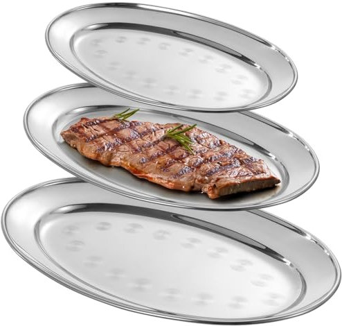 Varku Bandeja ovalada de acero inoxidable, 3 unidades, 3 unidades, color plateado