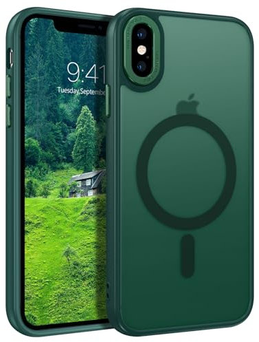 DUEDUE Cover Magnetica per iPhone XS Max 6.5[Compatibile con MagSafe], Custodia Opaca per iPhone XS Max Case con Pulsante metallico Ultra-Sottile TPU Silicone Anti-Scivolo, Verde