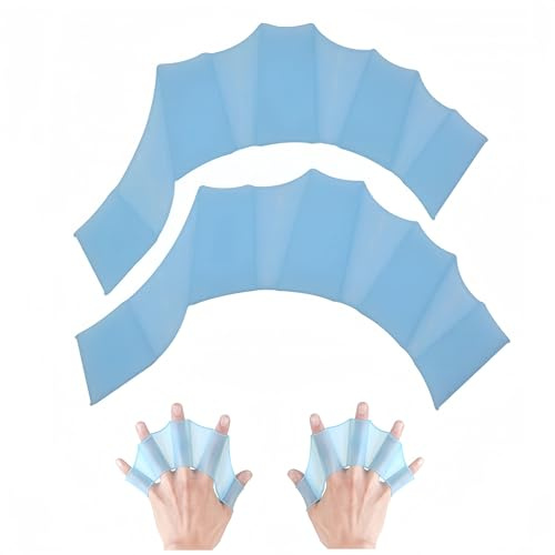SATONBEYI Silicone Swim Gloves, Webbed Gloves for Swimming, Aquatic Fitness Water Resistance for Women Kids (Medium Blue)
